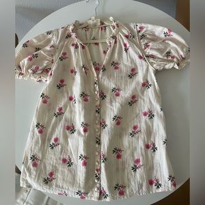 Sezane Creamy Floral Shirt XS Puffy Sleeve